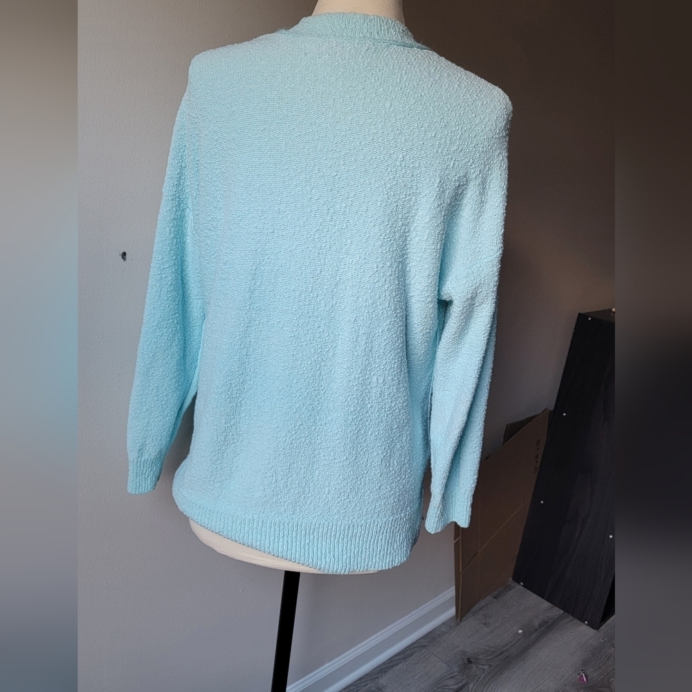 Light Blue Women's Cardigan Sweater - Picture 3 of 5